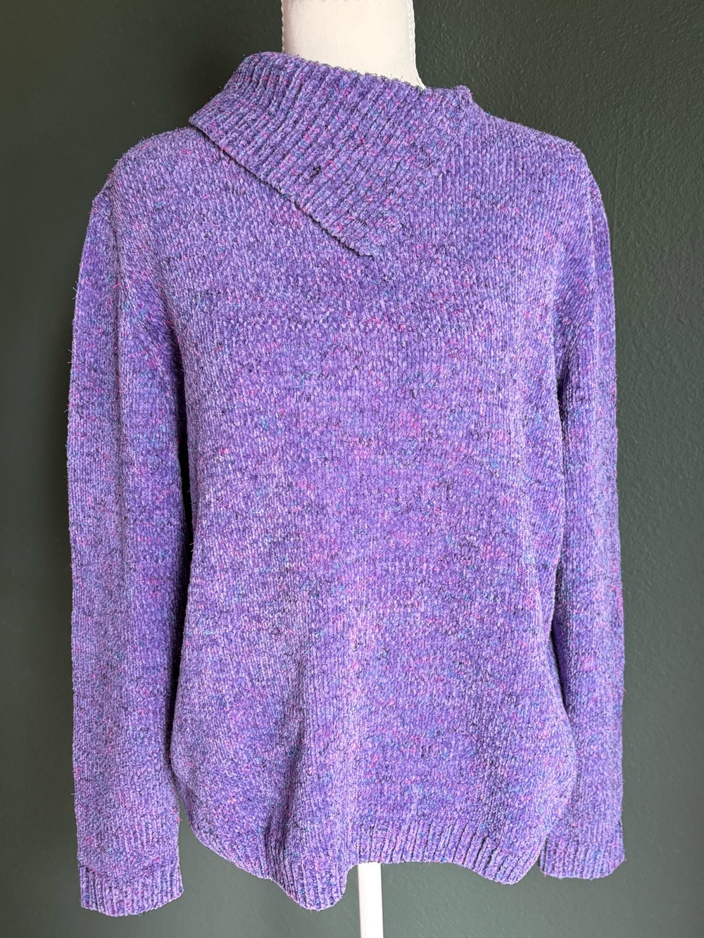 Alfred Dunner Purple Marled Cowl Neck Sweater Womens L Soft Cozy